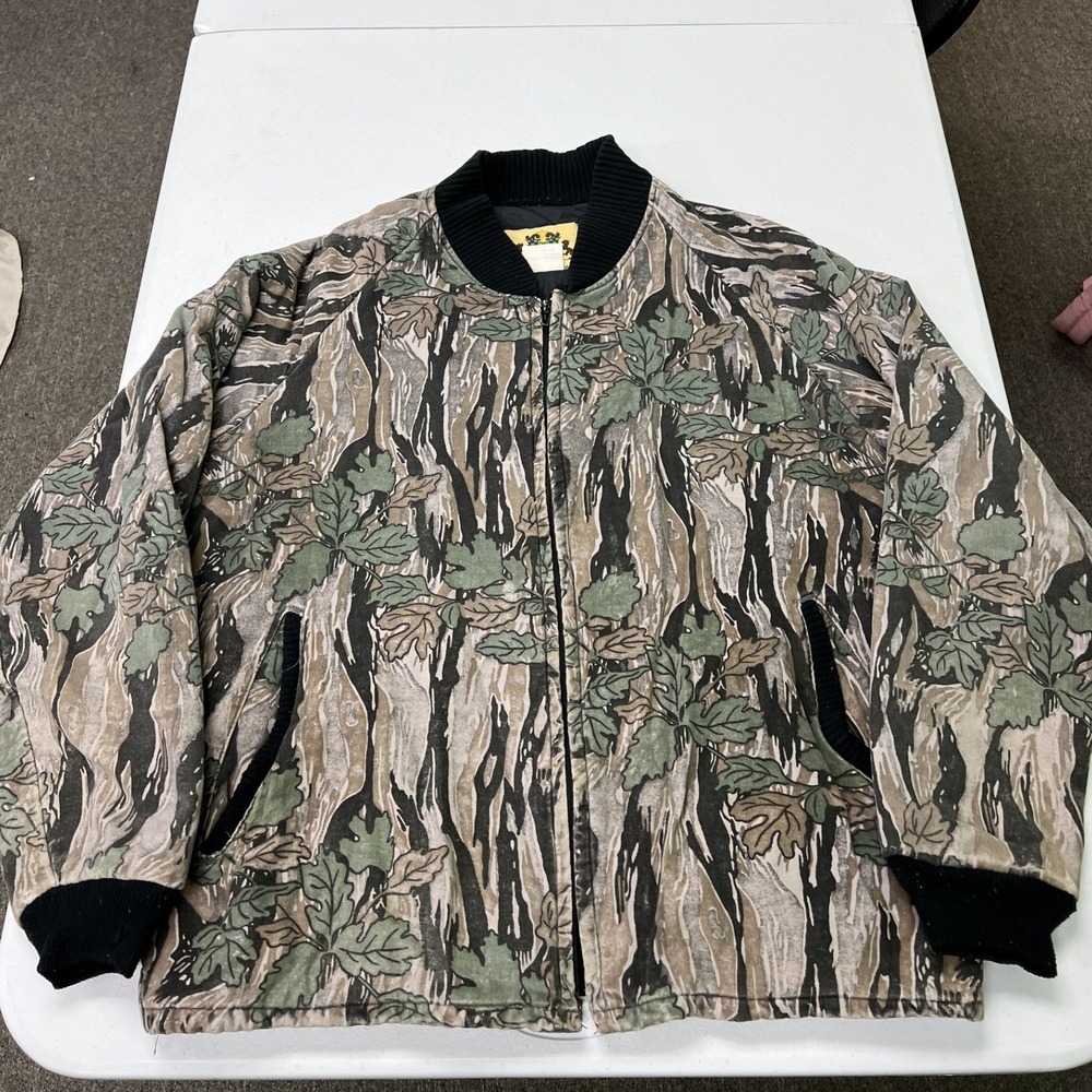 Ideal Bomber Jacket Mens Large Camo Vintage USA Made Quilted Lining Full Zip G1